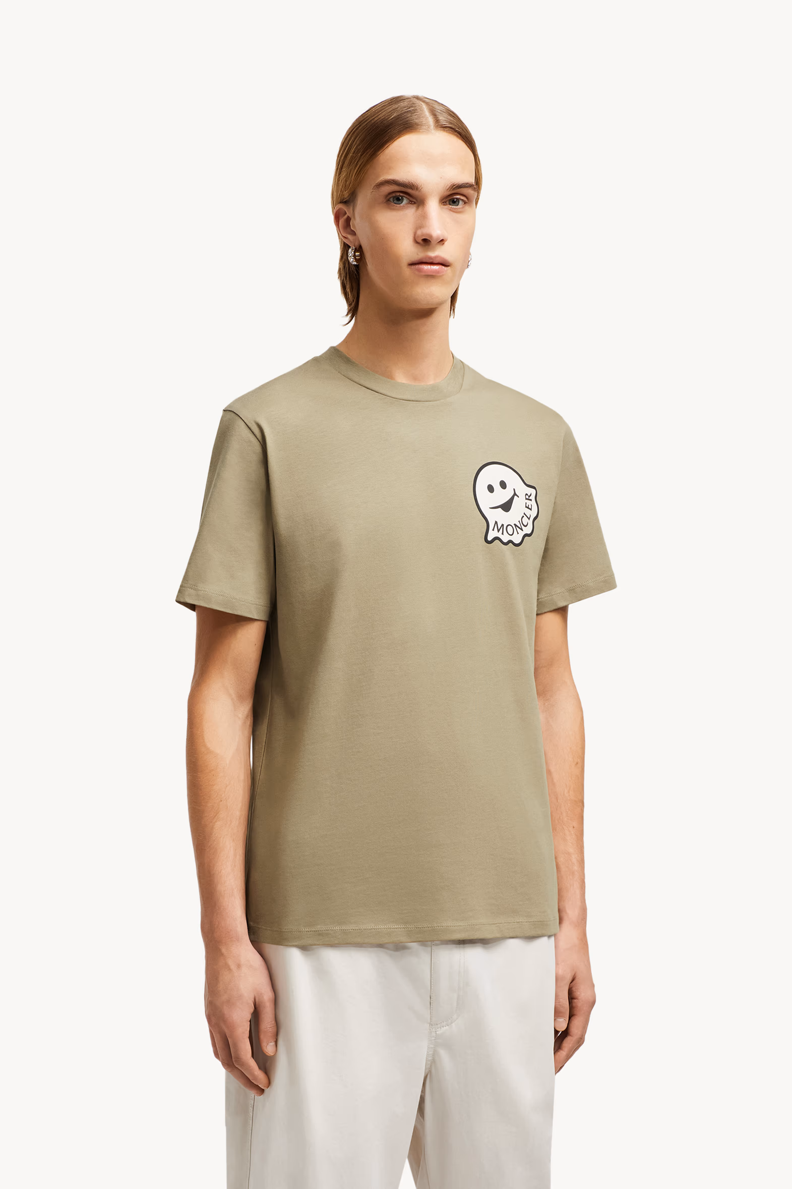 Cartoon Logo Cotton T-Shirt Men Sage Green Moncler 3